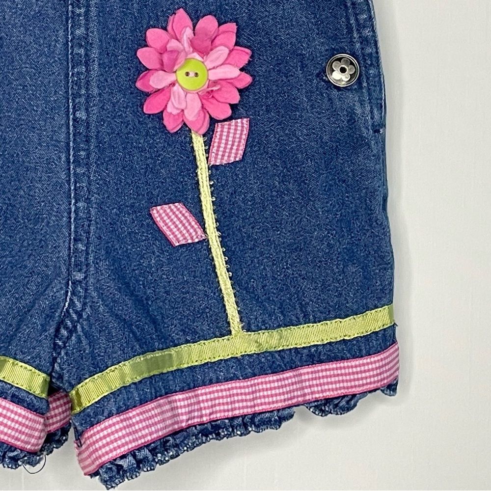 Y2K Denim Embroidered Flower Butterfly Shortall Romper Toffee Apple 12 M - Picture 7 of 14
